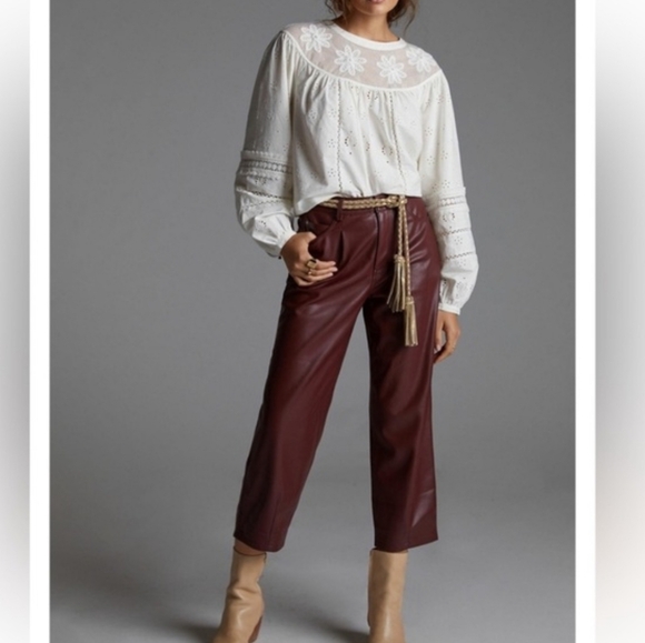 Anthropologie Pants - Anthropologie Pilcro The Breaker Cropped Faux Leather Pants in Wine Size 32